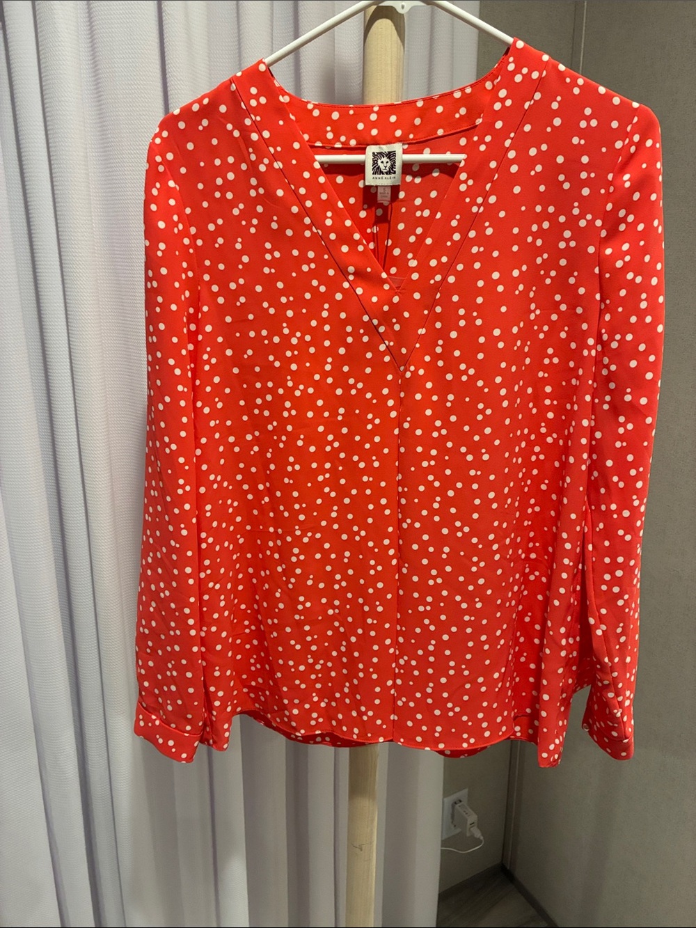 Anne Klein Coral Polka Dot V-Neck Blouse